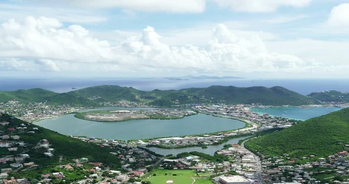 Time laspe of beautiful philipsburg St.Maarten view of the pond fill and the surrounding areas