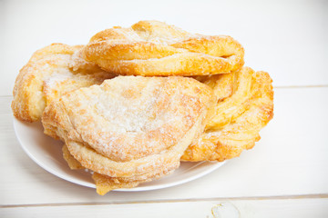 Crispy puff pastry with puff pastry with jam on plate