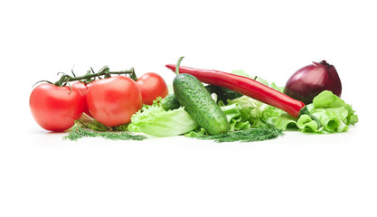 Tomato, cucumber and cayenne pepper isolated