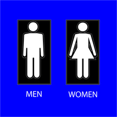 WC sign white silhouette men and women icon in black square