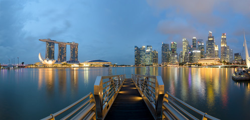 Panoramic view of Singapore Skyline at the Marina Bay.