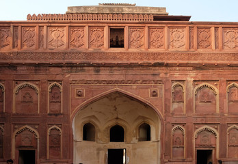 Fototapeta na wymiar Unique architectural details of Red Fort, Agra, UNESCO World heritage site, India 