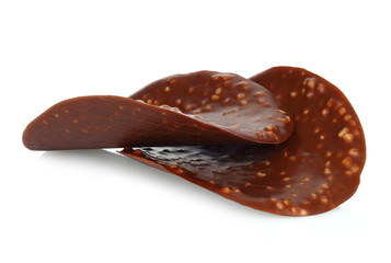 Chocolate chips with nuts on white background