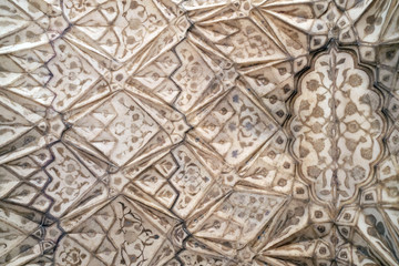 Red Fort stone carving pattern detail in Agra. Uttar Pradesh, India