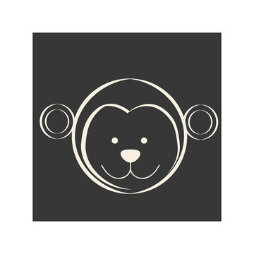 black square picture of monkey animal, vector illustration