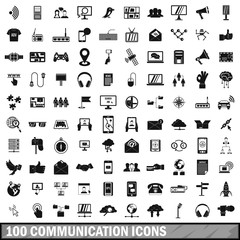 100 communication icons set, simple style 