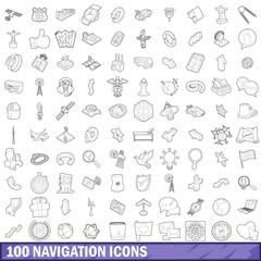 100 navigation icons set, outline style