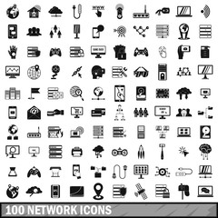100 network icons set, simple style 