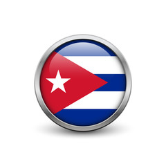 Flag of Cuba, button with metal frame and shadow