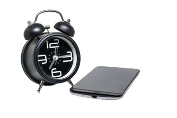 Alarm clock and Smartphone on a white background