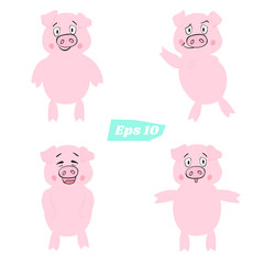 A set of funny piglets with different emotions.  A nice illustration in the cartoon style. 