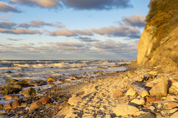 Sunset over the beach and cliffs in Wolinski National Park, Baltic, Poland