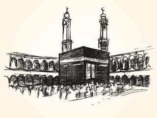 kaaba holy symbolic building in islam vector sketch drawing pilgrimage hajj