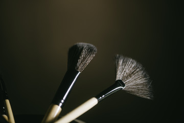 Makeup stuff on rustic table