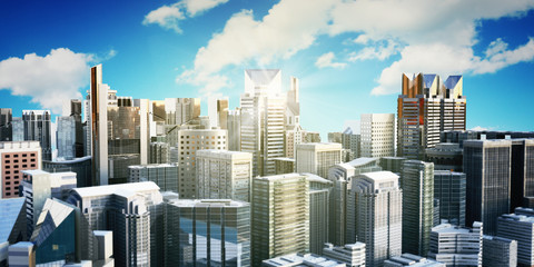panorama cityscape modern high-rise buildings panorama of the central part of the city 3d rendering on sky background