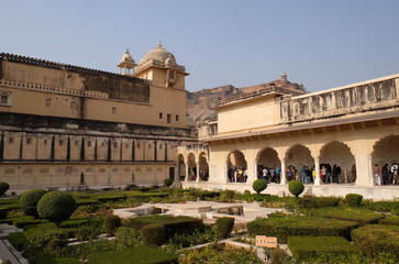 Beautiful gardens in Amber Fort, Jaipur, Rajasthan, India