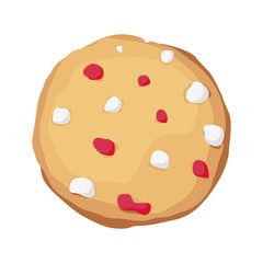 Christmas cookies. With white chocolate and red fruits. Choco cookie icon. Vector illustration