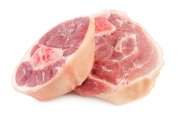 Slices of raw pork knuckle isolated