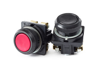 Pushbutton switches red and black on a white background