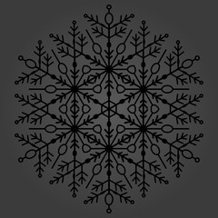 Round vector dark snowflake. Abstract winter ornament. Fine snowflake