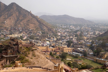 Fototapeta na wymiar Aerial view of Jaipur (Pink city), Rajasthan, India