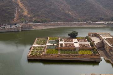 Beautiful gardens in Amber Fort, Jaipur, Rajasthan, India