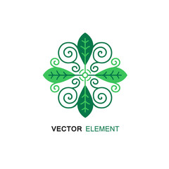 Vector floral icon and logo design template in outline style - abstract monogram.