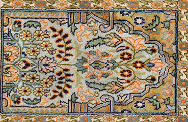 Handmade woven rug, oriental craft in Jaipur, Rajasthan, India 