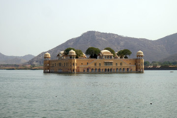 The palace Jal Mahal. Jal Mahal (Water Palace) was built during the 18th century in the middle of Man Sager Lake. Jaipur, Rajasthan, India