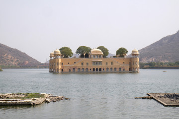 Fototapeta premium The palace Jal Mahal. Jal Mahal (Water Palace) was built during the 18th century in the middle of Man Sager Lake. Jaipur, Rajasthan, India