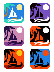 Vector square icons set tropical emblems