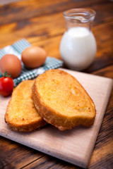 Serbian cuisine, authentic traditional food with fried bread in eggs