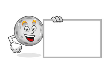 moon mascot with blank sign, moon character, moon cartoon vector
