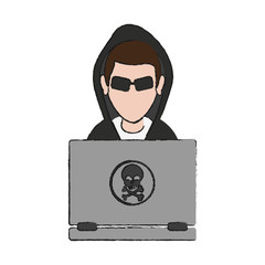 hacker man cartoon icon over white background.  vector illustration
