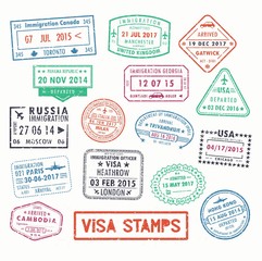 Fototapeta premium Visa stamps or passport signs of immigration