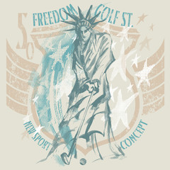 The statue of liberty play golf on americans badge © trattieritratti