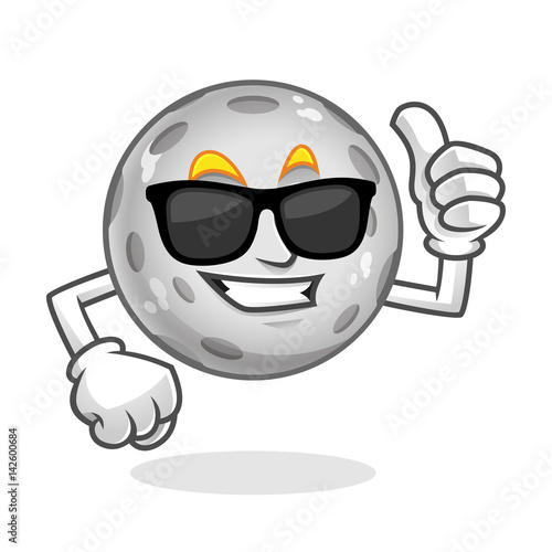 "cool thumb up moon mascot wearing sunglasses, moon ...