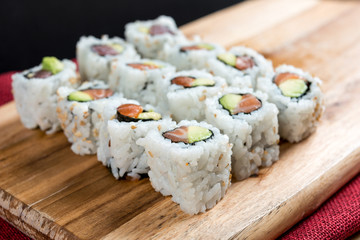 Japanese food Sushi Roll Maki of Salmon and avocado