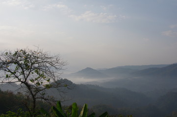 fog cover hill in the morning