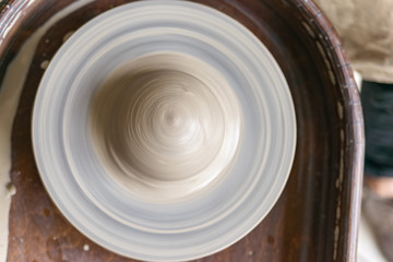 Pottery wheel wist clay on it top view