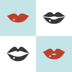 Set of lips icon, close and open mouth silhouette vector