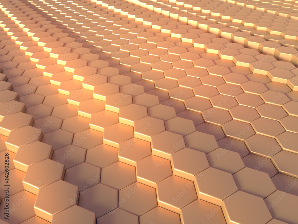 Aufkleber Abstract gold hexagon pattern background 3d rendering