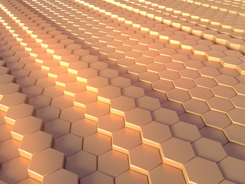 Abstract Gold Hexagon Pattern Background 3d Rendering