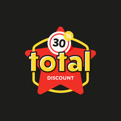 Discount tag with special offer sale sticker isolated on black background. Vector sale label with promo offer.