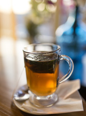 A glass of mint tea in a restaurant