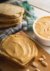 Obraz na płótnie Canvas Peanut butter. Healthy breakfast concept.