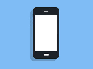 Black mobile phone with blue background