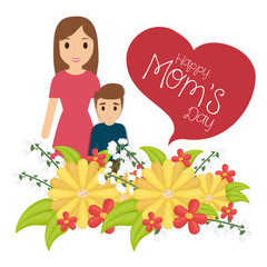 happy moms day woman and son together flowers vector illustration eps 10