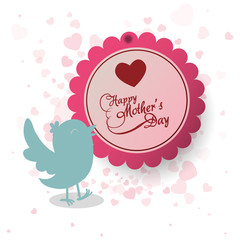happy mothers day invitation bird heart decoration label vector illustration eps 10