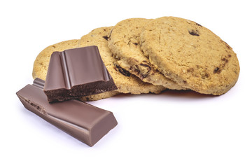 Cereal cookie/bisuit with chocolate isolated on white background. Clipping path included in JPEG.